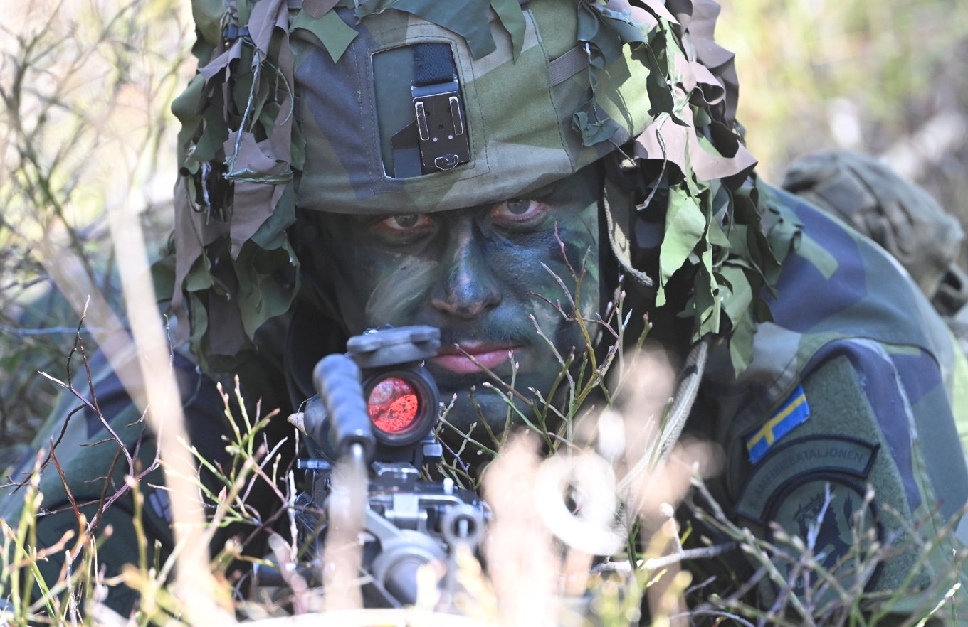 Färre är beredda försvara Sverige med vapen. Arkivbild. Foto: Fredrik Sandberg/TT
