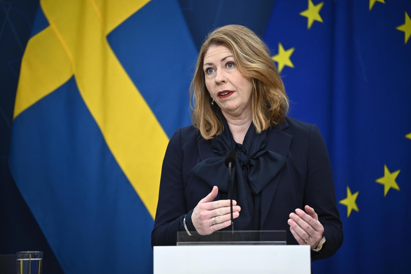 Sjukvårdsminister Elisabet Lann (KD) kallar till krismöte om den höga sjukfrånvaron inom vårdsektorn. Foto: Fredrik Sandberg/TT