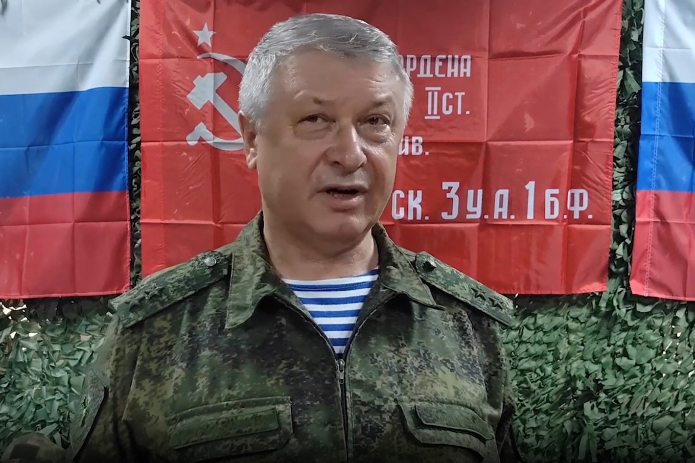 En stillbild från en video visar Vladimir Aleksejev på okänd ort. Videon publicerad av Rysslands försvarsdepartement i juni 2023. Foto: Rysslands försvarsdepartement via AFP/TT