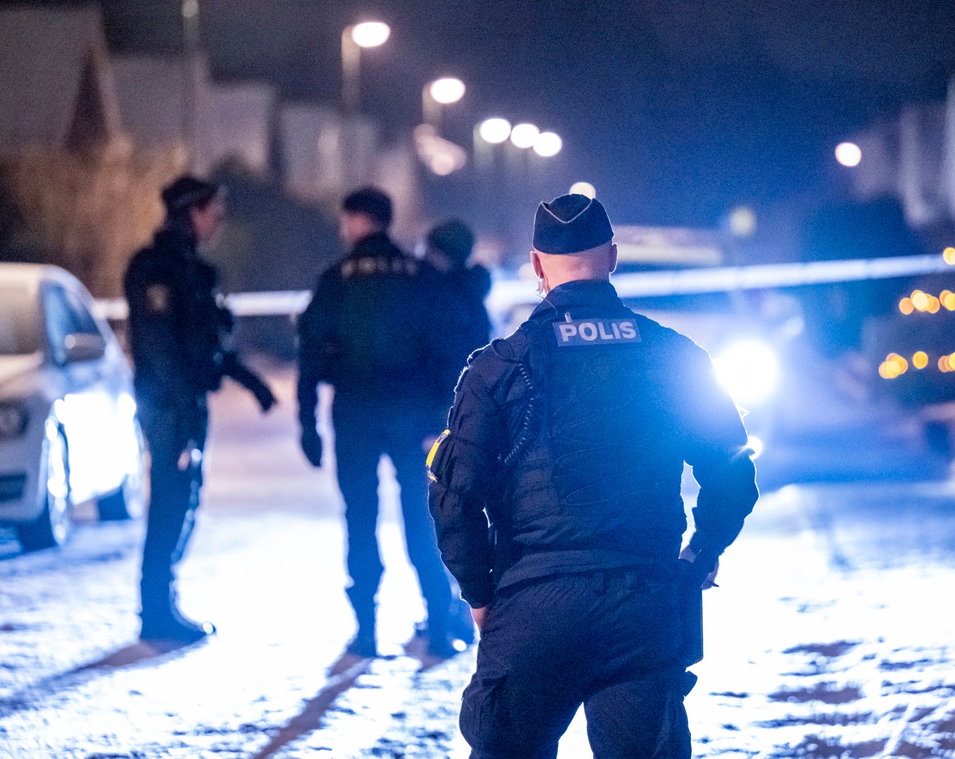 Polis på plats i Jägersro villastad i Malmö efter en skottlossning på tisdagskvällen. Foto: Johan Nilsson/TT