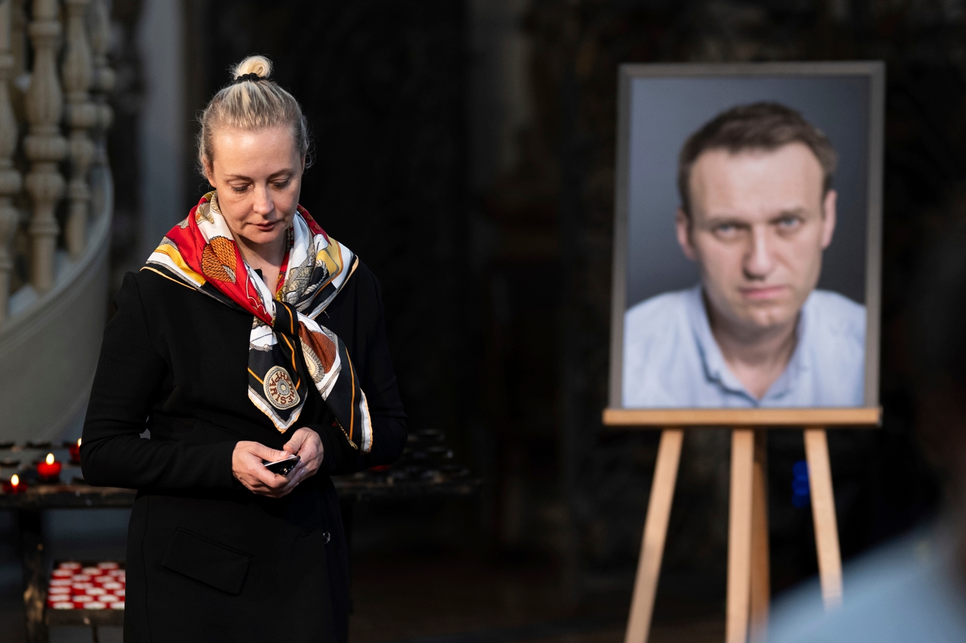 Julija Navalnaja, änka till ryske oppositionsledaren Alexej Navalnyj under en ceremoni i Berlin 2024. Foto: Sebastian Christoph Gollnow/DPA via AP/TT