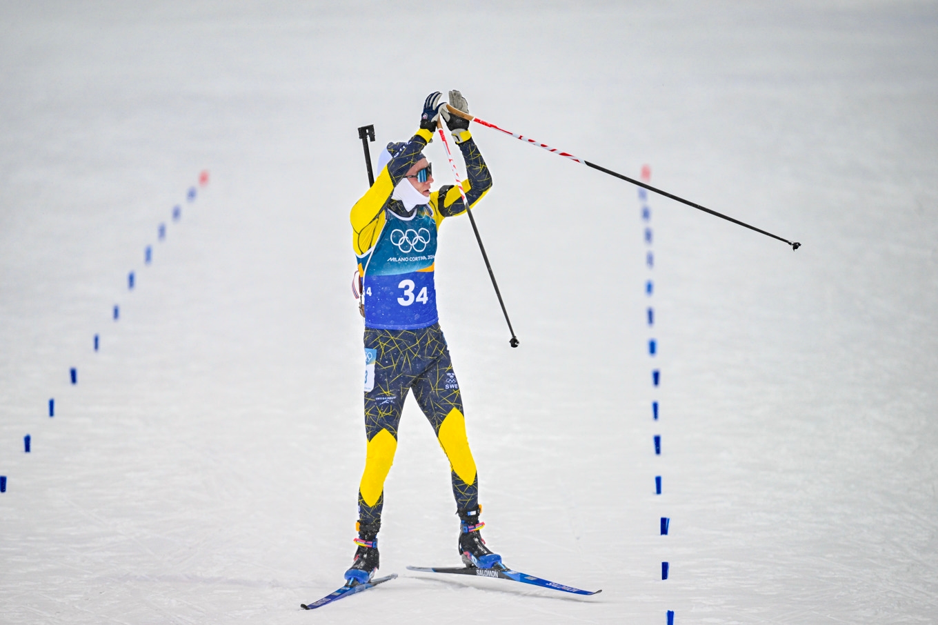 Sebastian Samuelsson på väg mot OS-bronset i stafett. Foto: Pontus Lundahl/TT