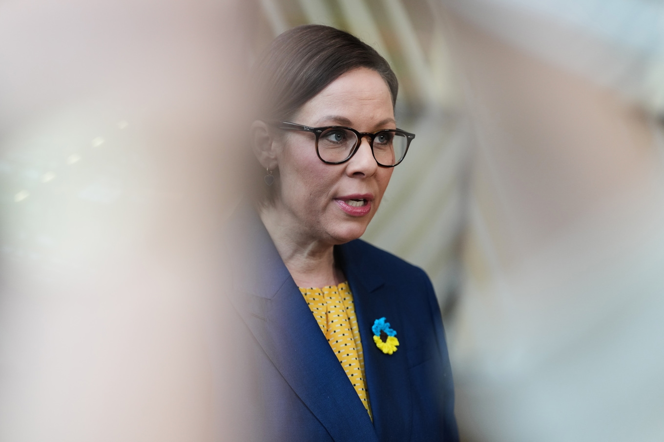Sveriges utrikesminister Maria Malmer Stenergard (M) vid ankomsten till EU:s utrikesministermöte i Bryssel. Foto: Virginia Mayo/AP/TT