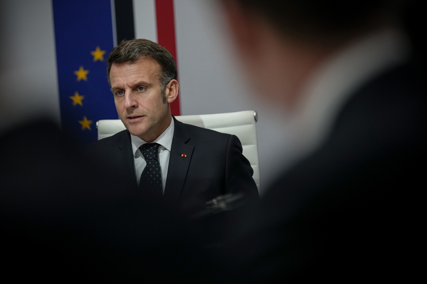 Frankrikes president Emmanuel Macron i helgen. Foto: Aurelien Morissard/AP/TT