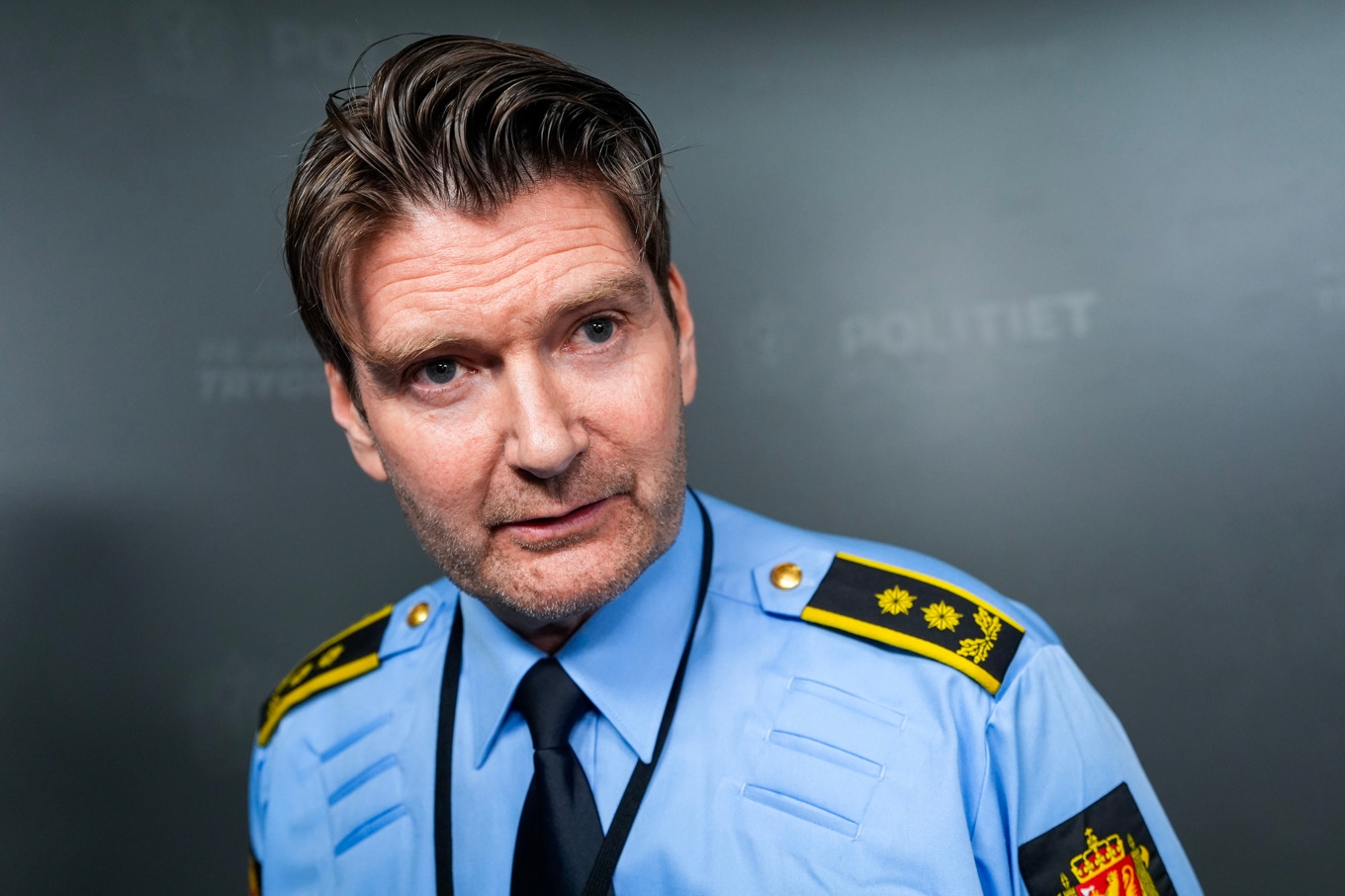 Polisens åklagare Christian Hatlo på onsdagens presskonferens. Foto: Lise Åserud/NTB/TT