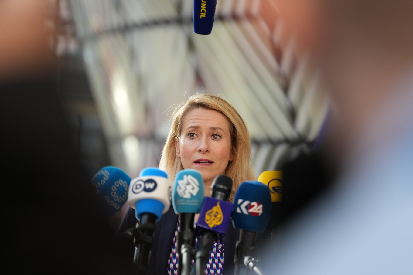 EU:s utrikeschef Kaja Kallas inför måndagens utrikesministermöte i Bryssel. Foto: Virginia Mayo/AP/TT