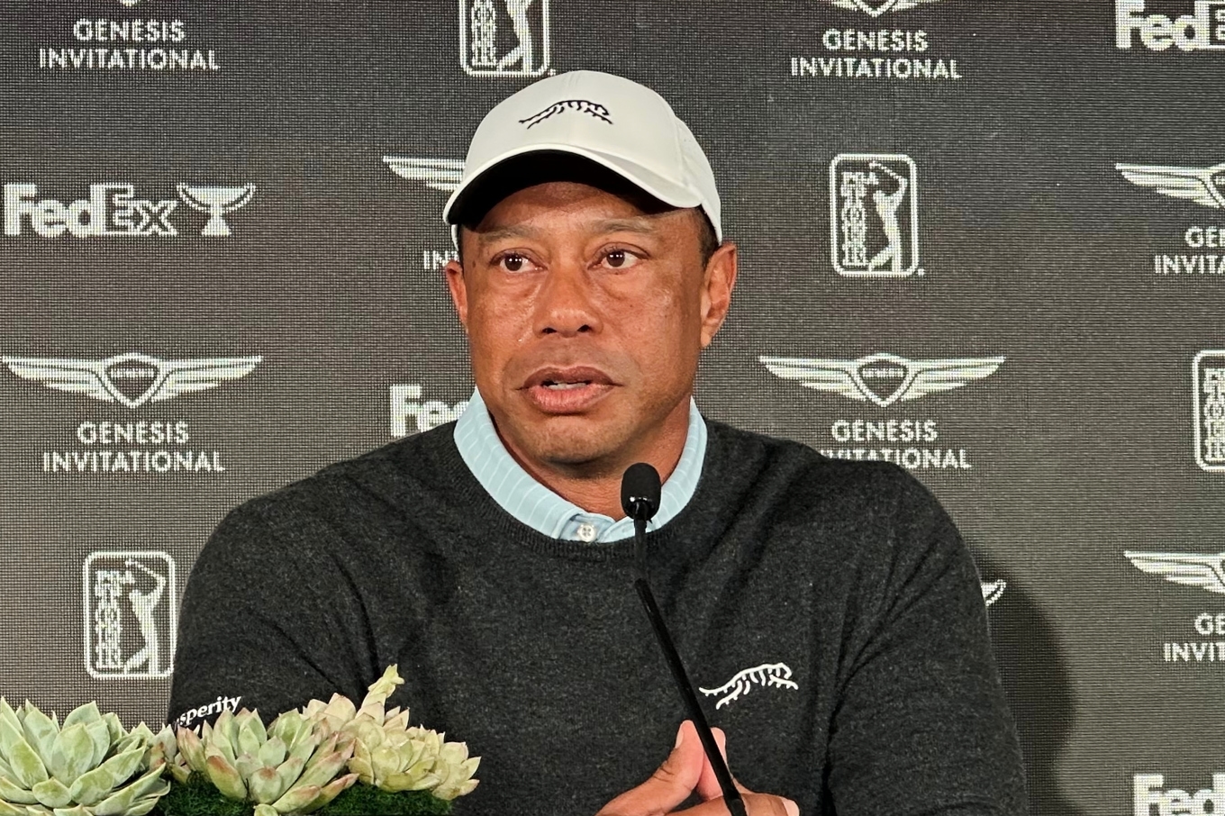 Tiger Woods i samband med tävlingen Genesis Invitational, som han står värd för. Arkivbild. Foto: Doug Ferguson/AP/TT
