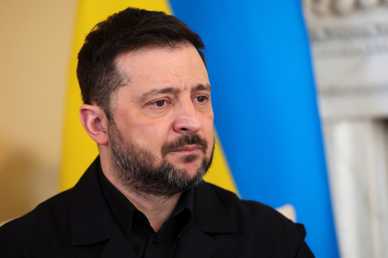 Ukrainas president Volodymyr Zelenskyj efter ett möte i London i mitten av mars. Arkivbild. Foto: Suzanne Plunkett/AP/TT