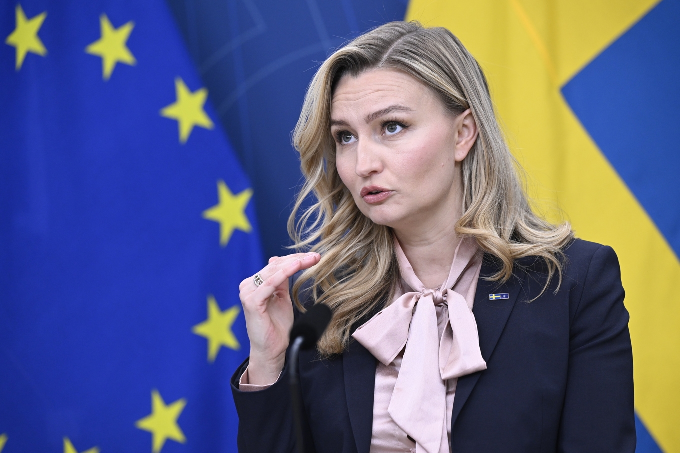 Ebba Busch (KD) energi- och näringsminister, vid en pressträff på onsdagen. Foto: Jessica Gow/TT