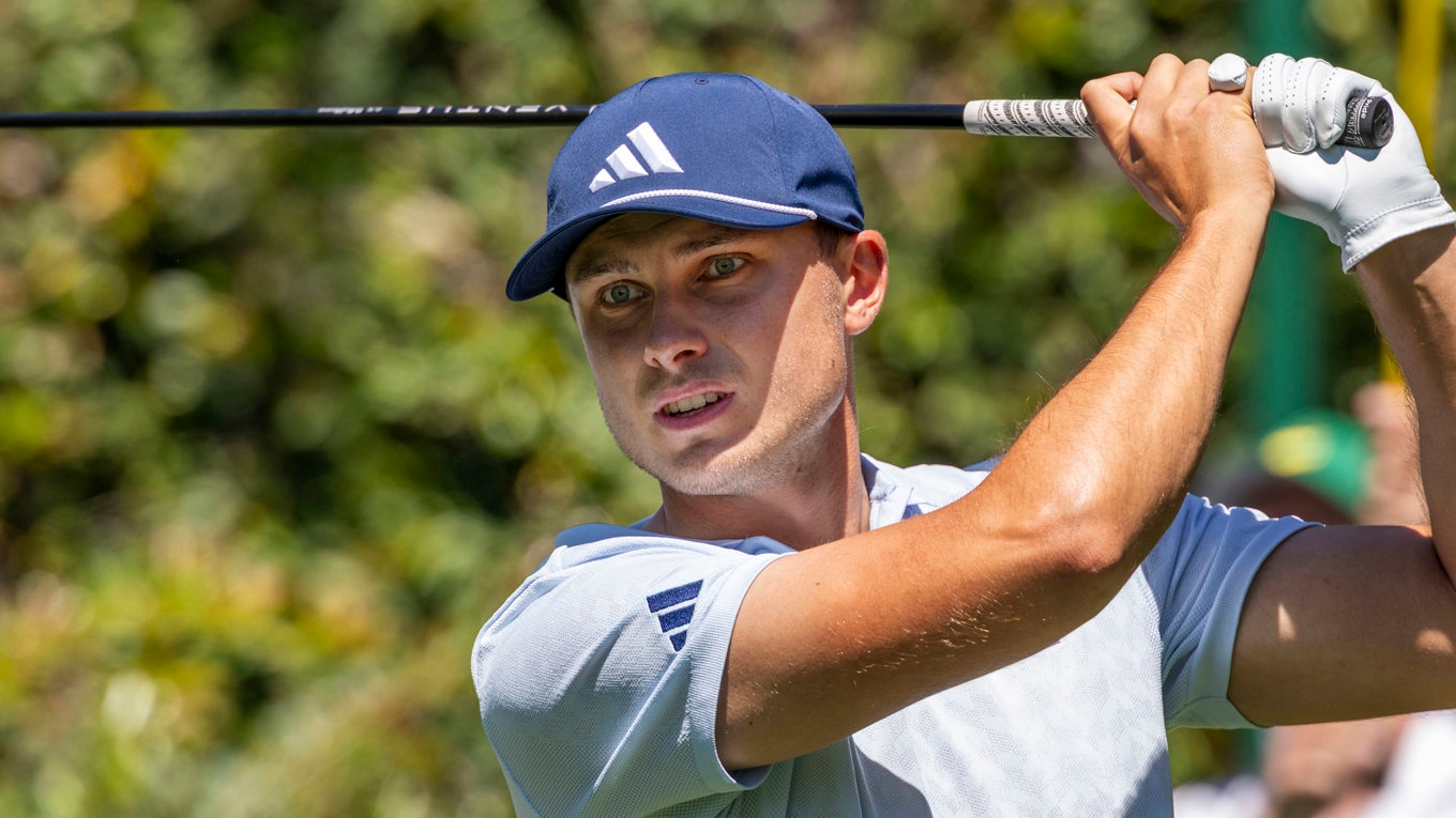 Ludvig Åberg fick en drömstart men tappade sedan på den första rundan av US Masters. Foto: Christer Höglund/TT