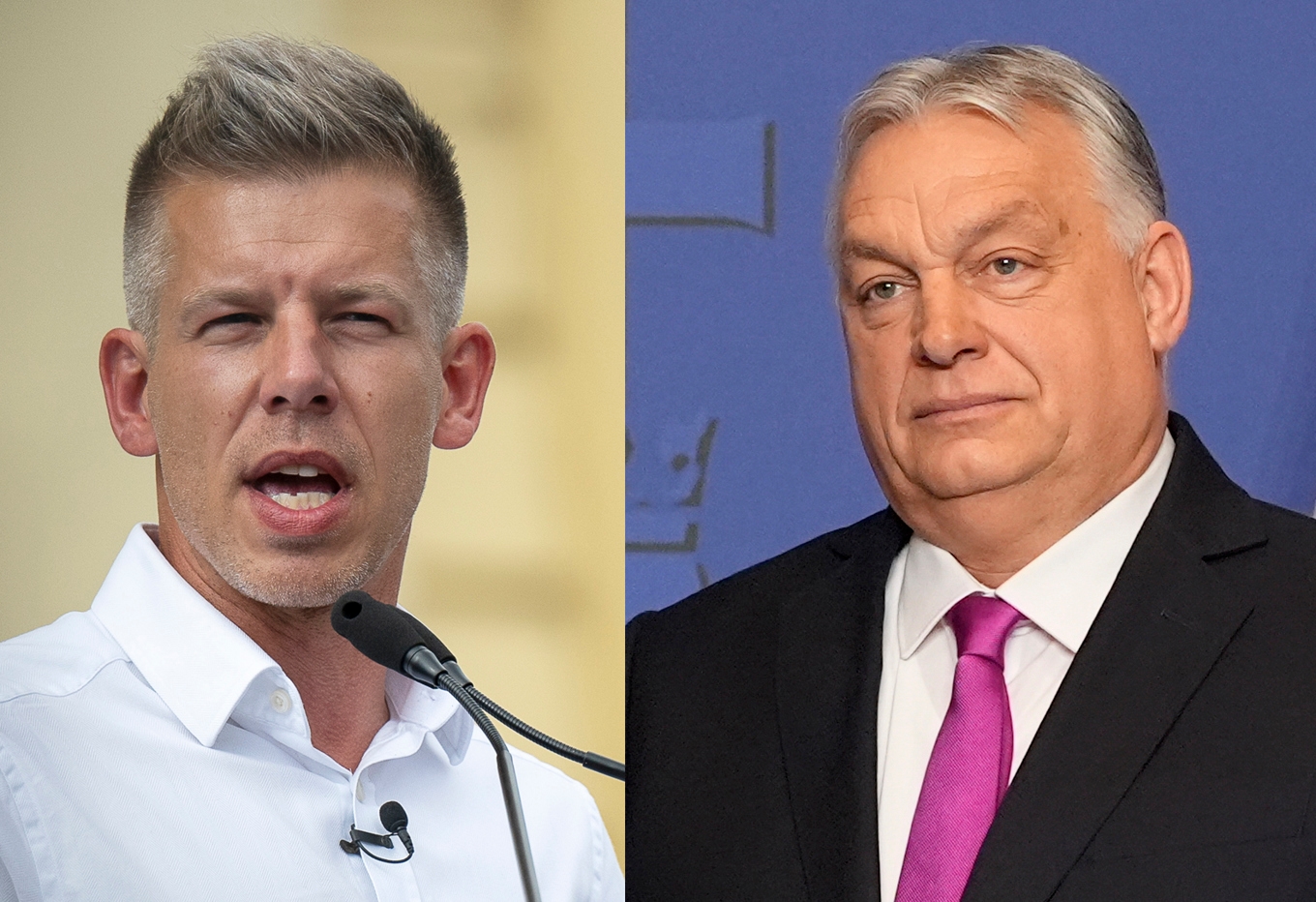 Péter Magyar har vind i seglen och Viktor Orbán anklagar honom för att samarbeta med utländska underrättelsetjänster. Arkivbilder. Foto: Alex Brandon/AP/TT, Denes Erdos/AP/TT