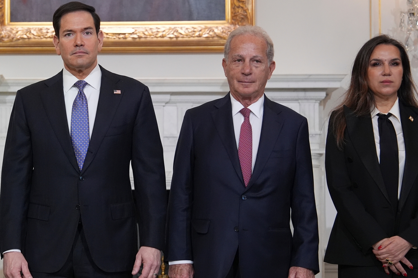 USA:s utrikesminister Marco Rubio (till vänster), med USA:s Libanonambassadör Michel Issa, och Libanons Washington-ambassadör Nada Hamadeh Moawad. Foto: Jacquelyn Martin/AP/TT