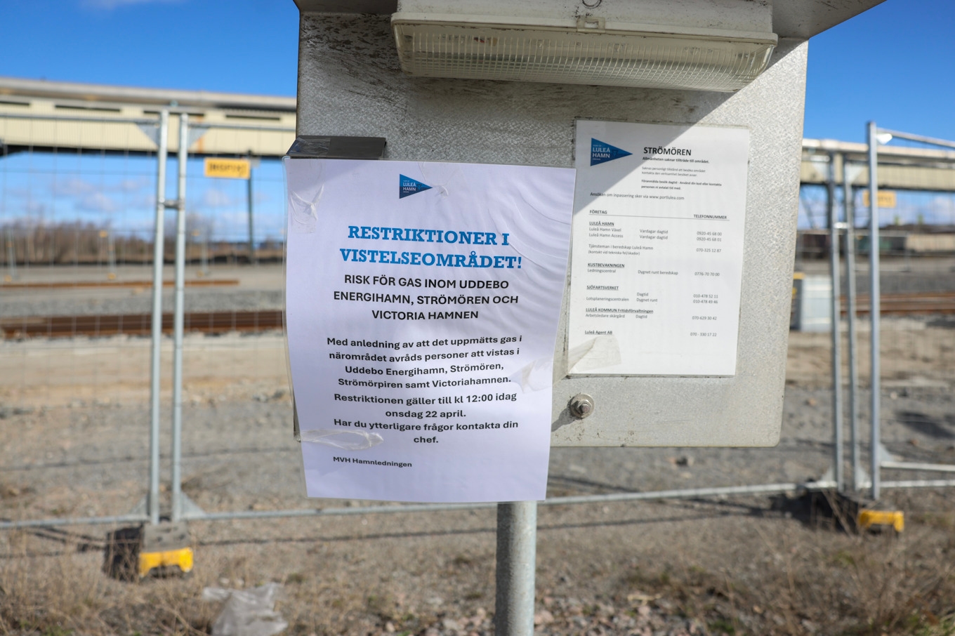 En gasvarnare vid Luleå hamn gav utslag för vätecyanid och hela hamnen fick tillfälligt stänga. Foto: Pär Bäckström/TT