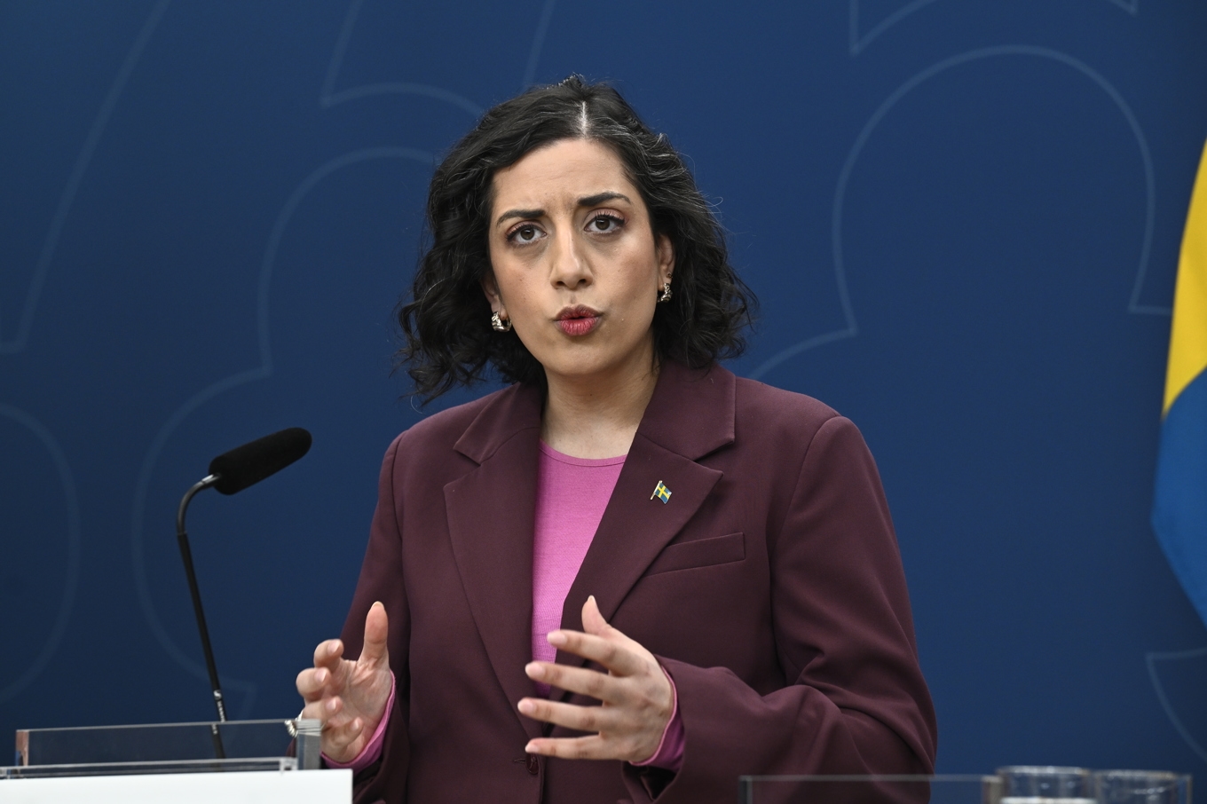 Utbildningsminister Simona Mohamsson (L). Bild från en pressträff tidigare i vår. Foto: Fredrik Sandberg/TT