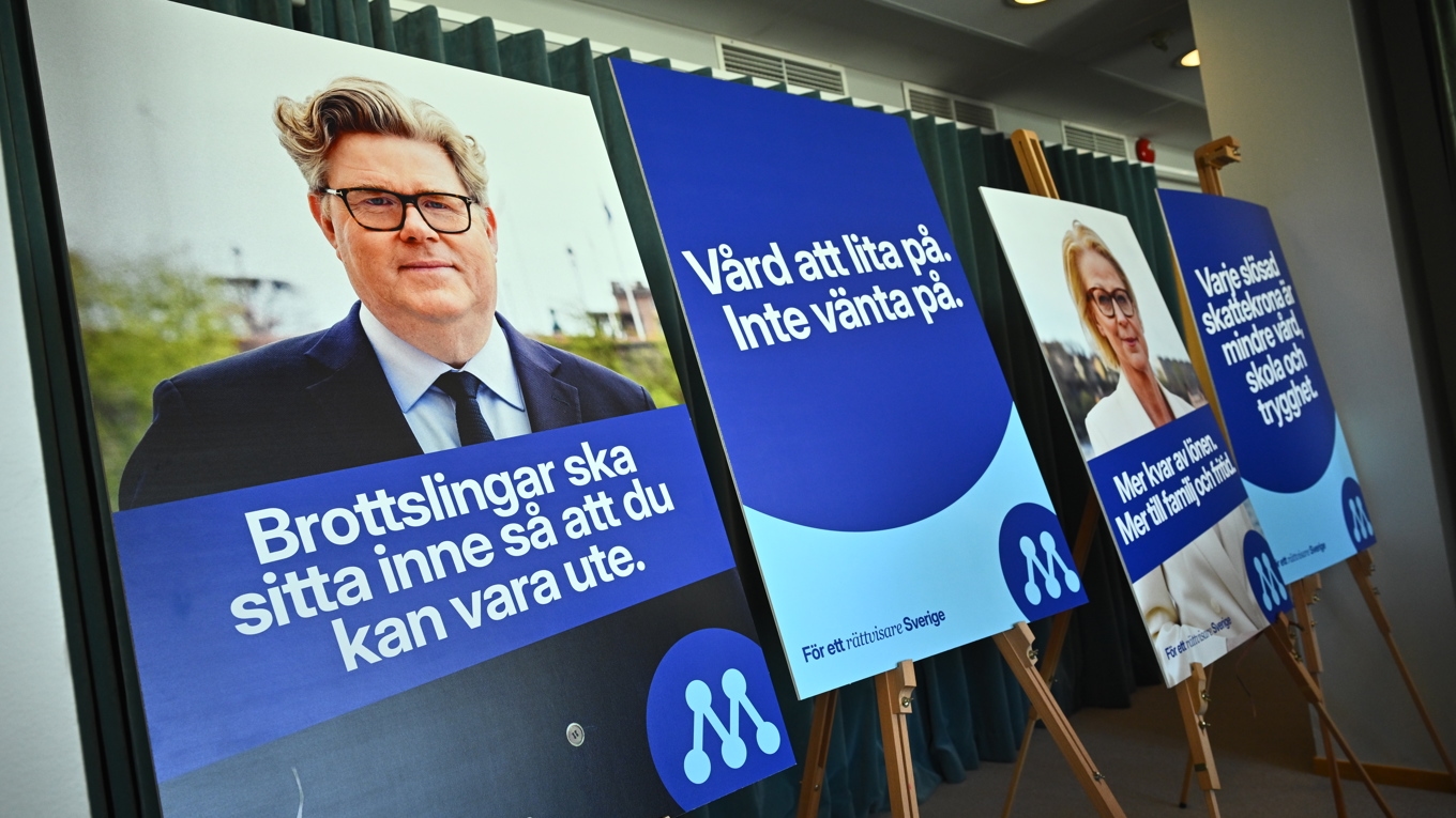 Bild från när Moderaterna presenterade sin valkampanj häromdagen. Foto: Claudio Bresciani/TT