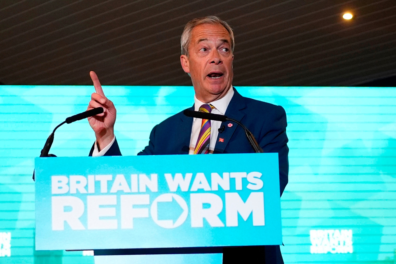 Nigel Farage, ledare för Reform UK. Foto: Jordan Pettitt/AP/TT