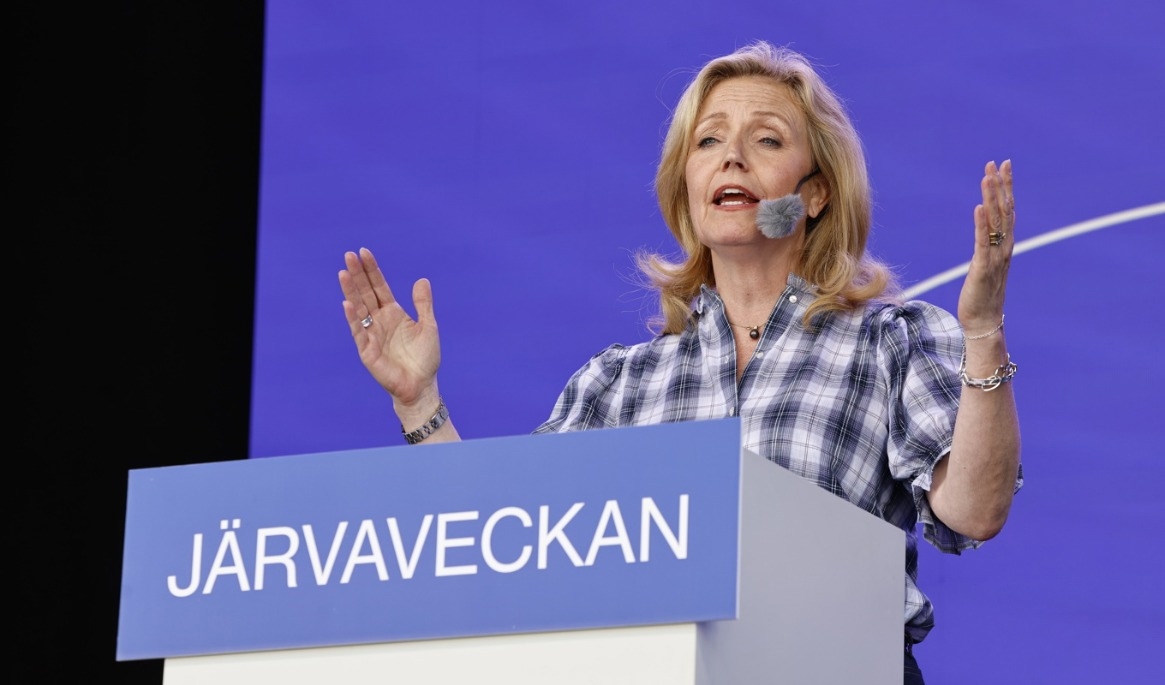 C-ledaren Elisabeth Thand Ringqvist tidigare i veckan när hon talade under Järvaveckan. Foto: Fredrik Persson /TT