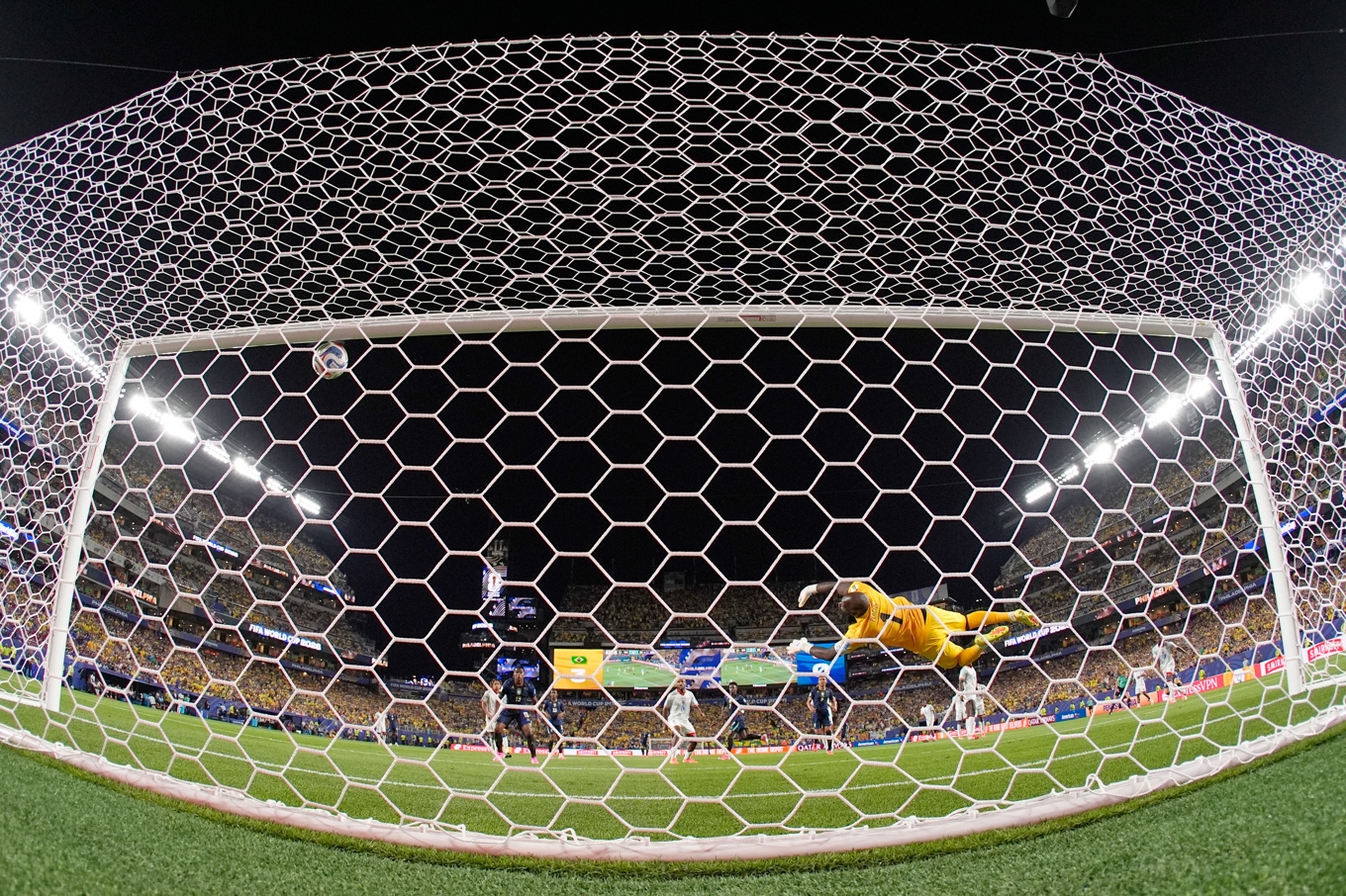 Haitis målvakt Johny Placide när bollen tar sig in i mål. Foto: Matt Slocum/AP/TT