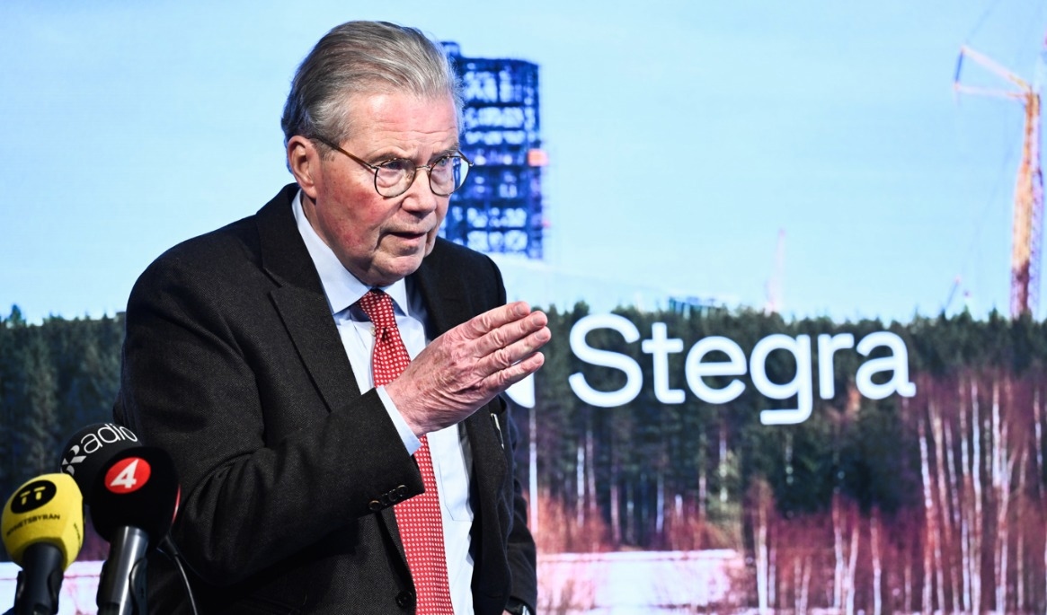 Leif Johansson, ny styrelseordförande för Stegra, under en pressträff i april. Foto: Fredrik Sandberg/TT