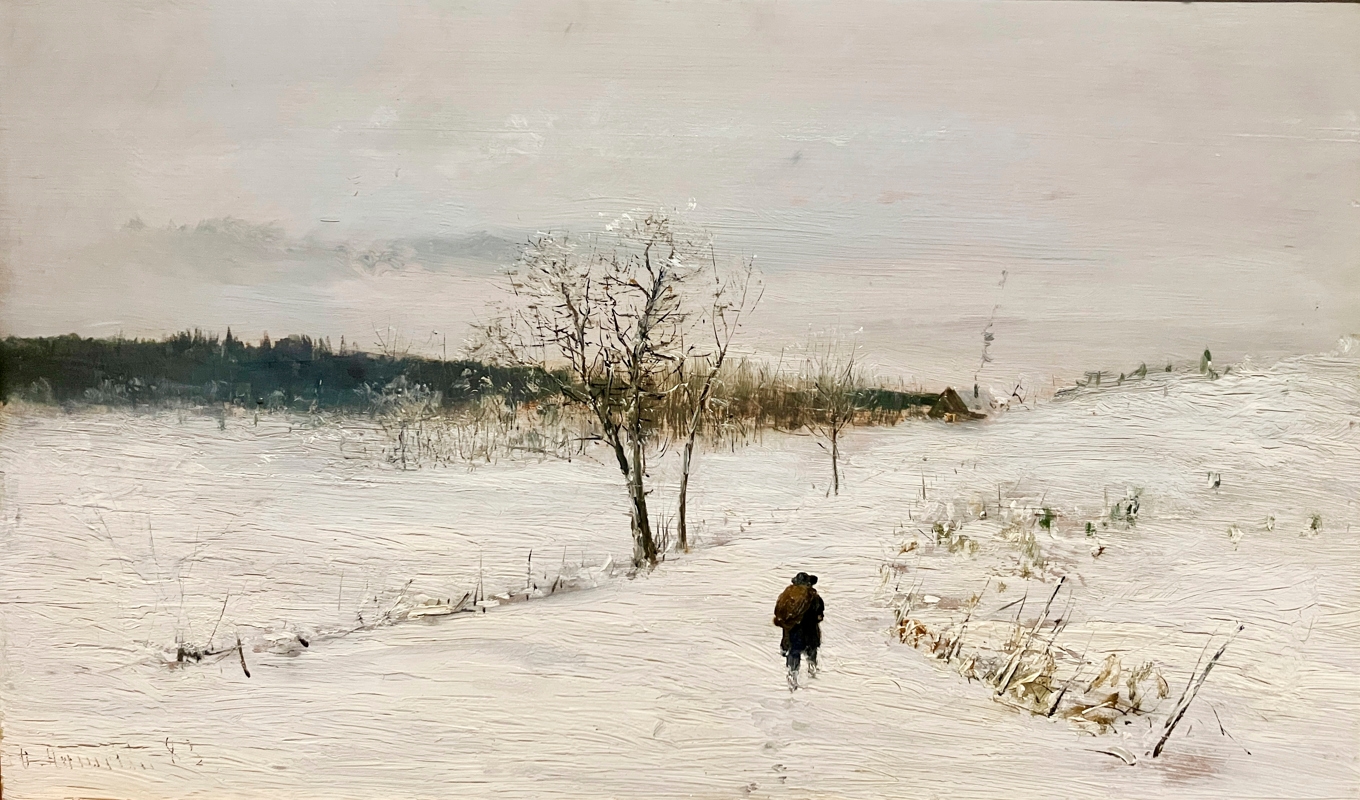 En ensam man på väg till sitt hem. Målning av Olof Hermelin (1827–1913). Foto: Wikimedia Commons