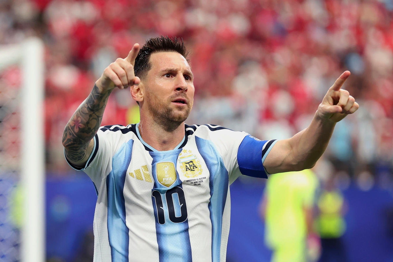 Leo Messis första mål mot Österrike är ett faktum. Det skulle bli ett till när Argentina vann med 2–0. Foto: Charlotte Wilson/Getty Images