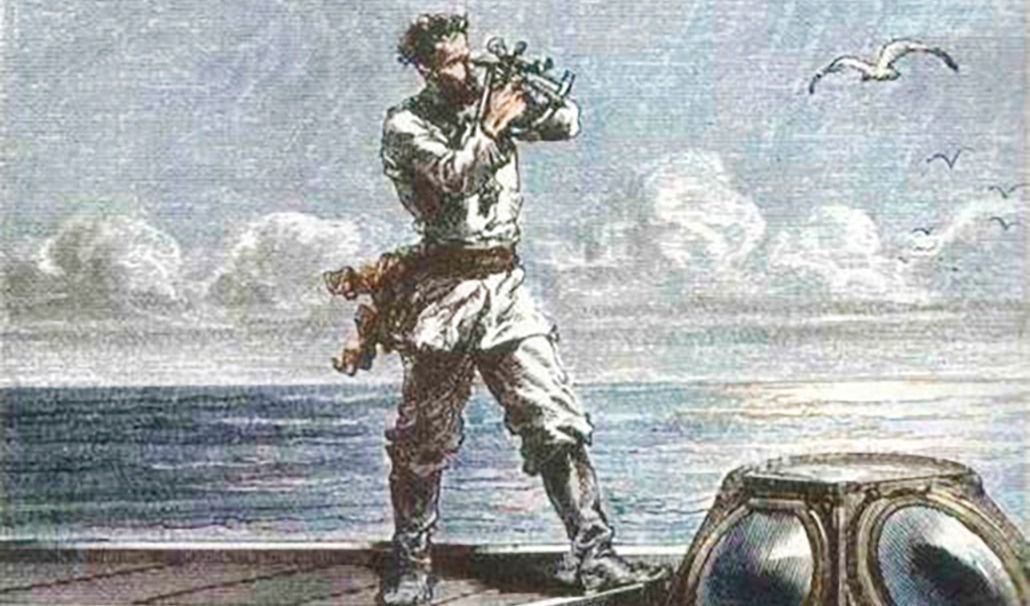 Kapten Nemo i ”En världsomsegling under havet” (1870). Illustration av Alphonse de Neuville och Édouard Riou. Foto: Wikimedia Commons