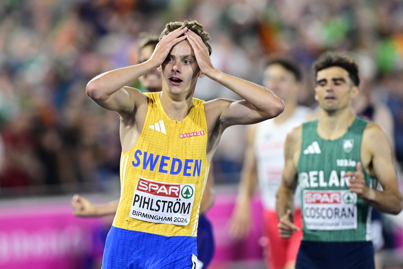 Samuel Pihlström tar silver i herrarnas 1500 m under friidrotts-EM. Foto: Jonas Ekströmer/TT