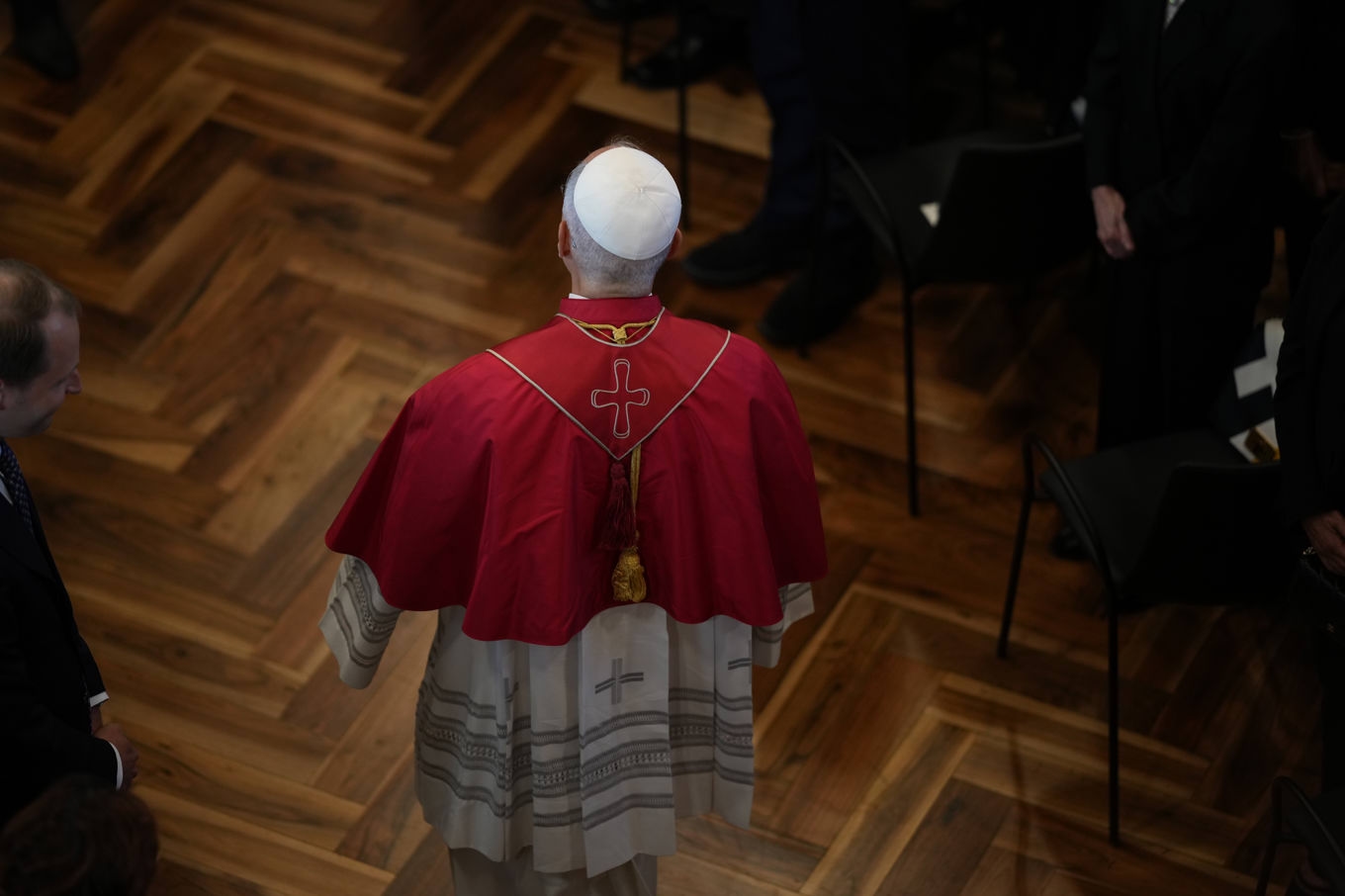 Påve Leo XIV vid ett besök i San Marino på lördagen. Foto: Andrew Medichini/AP/TT