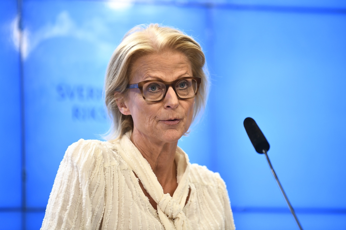 Finansminister Elisabeth Svantesson (M) presenterar regeringens syn på svensk ekonomi. Arkivbild. Foto: Lars Schröder/TT