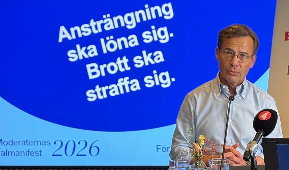 Statsminister Ulf Kristersson (M) presenterar Moderaternas valmanfest med 12 dagar kvar till valet. Foto: Staffan Erfors