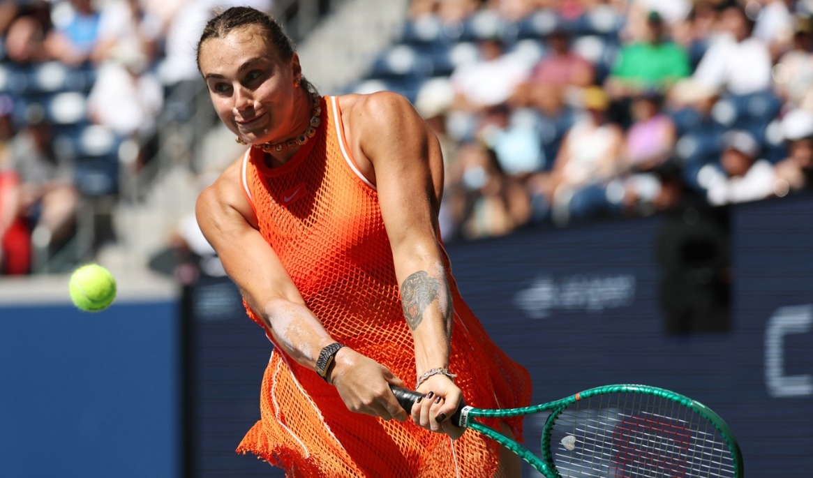Aryna Sabalenka gillade inte cannabislukten från läktaren när hon spelade i US Open. Foto: Heather Khalifa /AP/TT