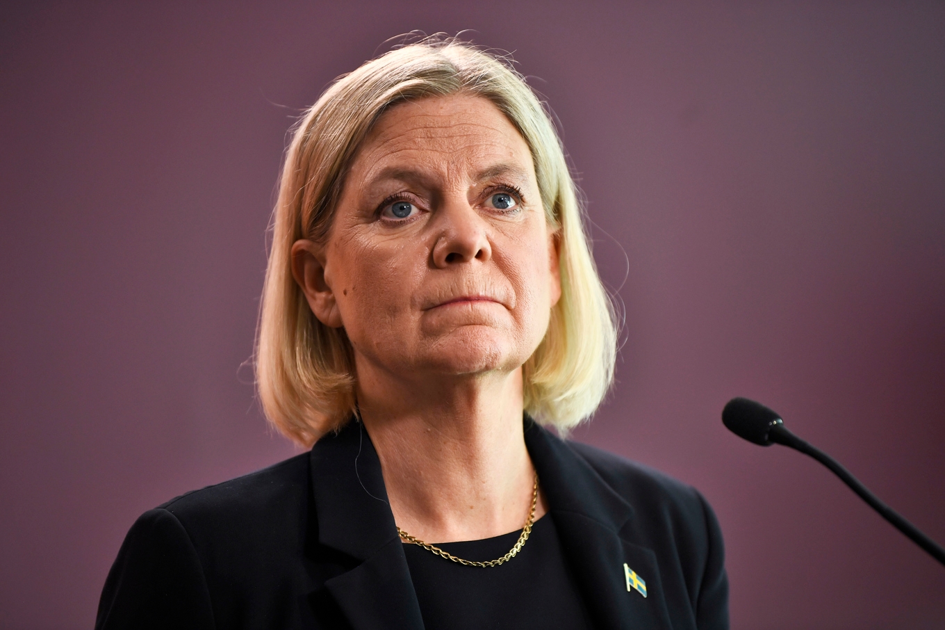 Socialdemokraternas partiledare Magdalena Andersson (S) under en pressträff på Sveavägen i torsdags. Foto: Lars Schröder/TT