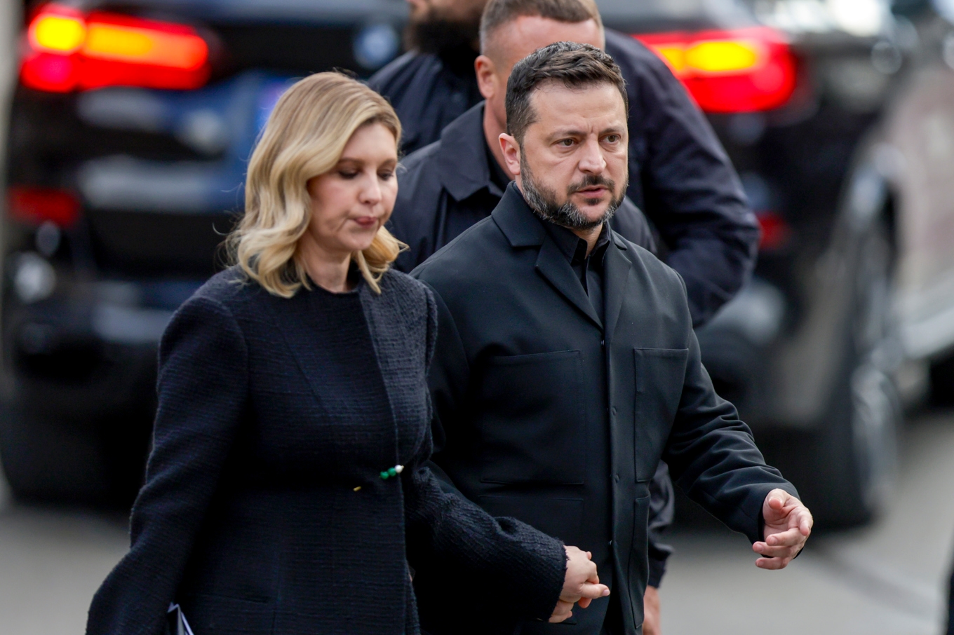 Ukrainas president Volodomyr Zelenskyj och hustrun Olena Zelenska närvarade vid kung Haralds begravning i Oslo på onsdagen. Foto: Christoffer Andersen/NTB/TT