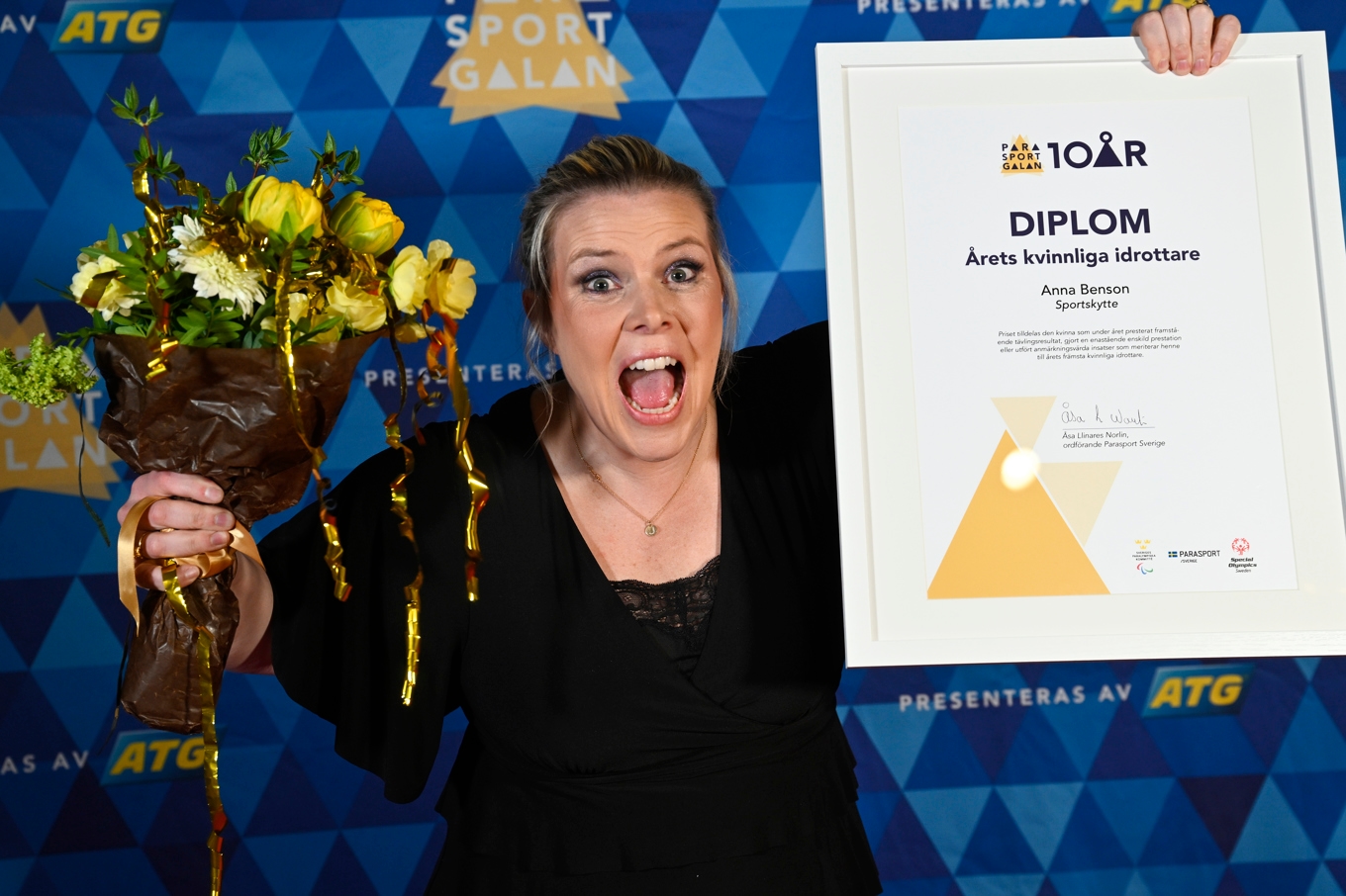 Anna Benson när hon i april blev utsedd till årets kvinnliga idrottare på Parasportgalan. Foto: Fredrik Sandberg/TT