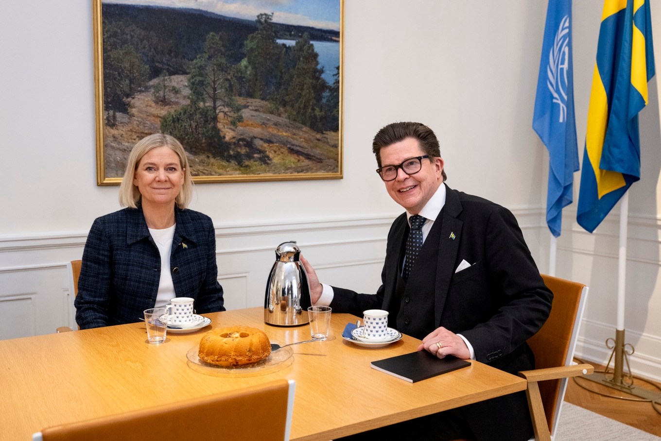 Talmansrundan har inletts med möte mellan riksdagens talman Andreas Norlén och Socialdemokraternas partiledare Magdalena Andersson. Foto: Christine Olsson/TT