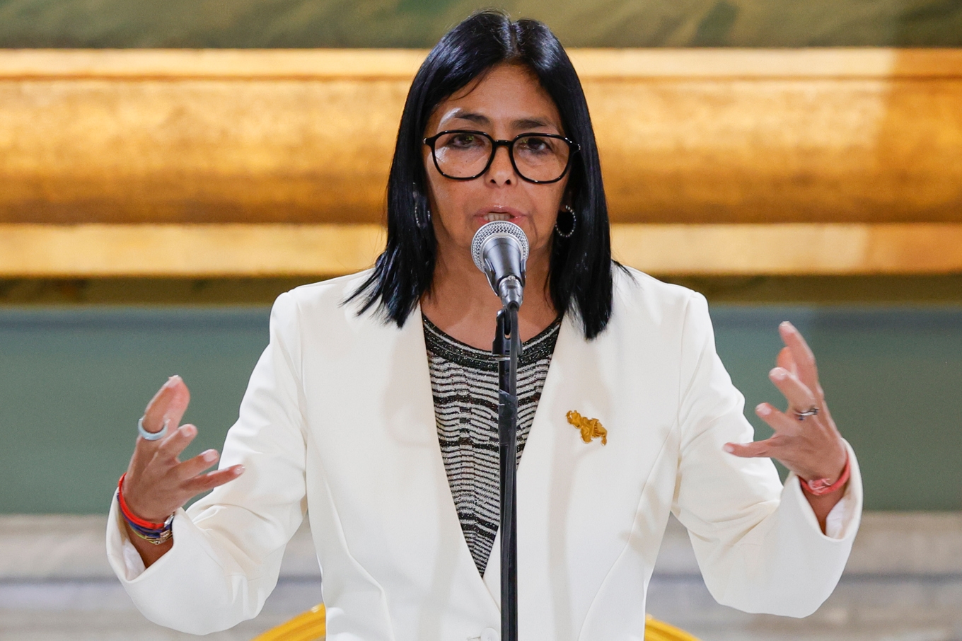 Venezuelas interimspresident Delcy Rodríguez tidigare i september. Foto: Pedro Mattey/AP/TT