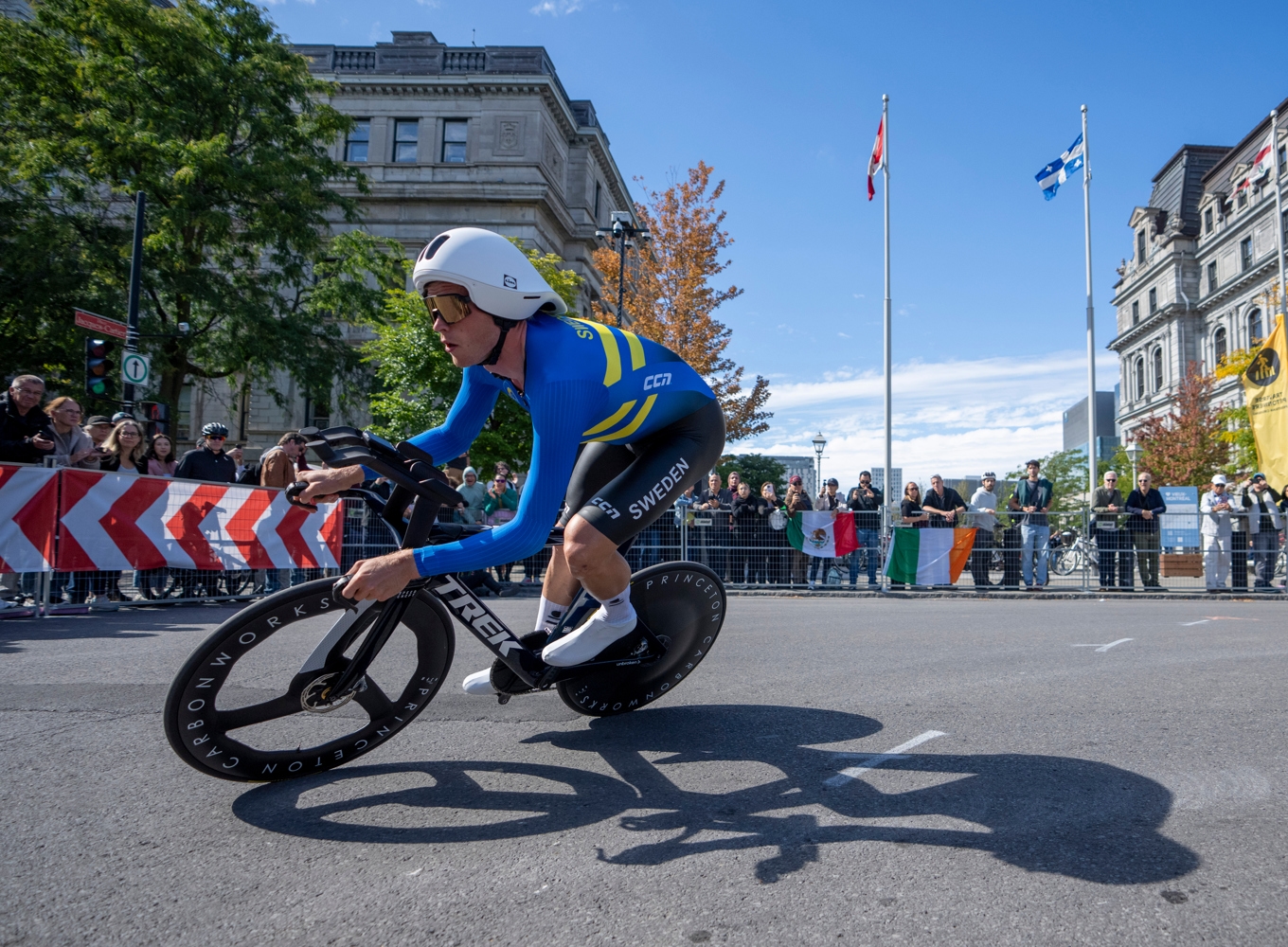 Jakob Söderqvist under tempoloppet på cykel-VM i Montreal. Foto: Christinne Muschi/AP/TT