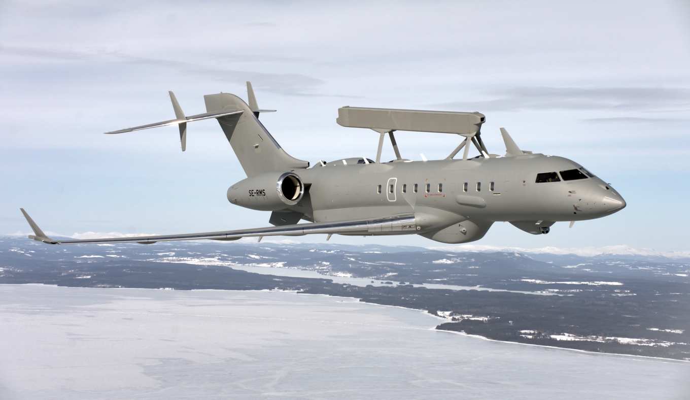 Global Eye bygger på den kanadensiska flygplanstillverkaren Bombardiers modell Global 6 500. Foto: Pressbild/Saab
