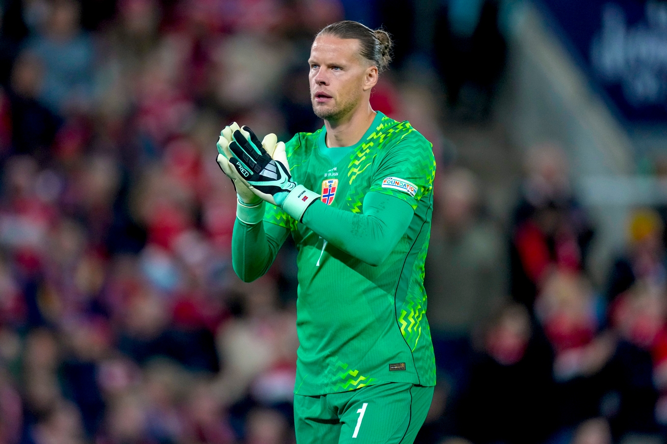 Ørjan Nyland stod för flera misstag i 1–2-förlusten mot Portugal hemma på Ullevål i Oslo. Foto: Cornelius Poppe/NTB/TT