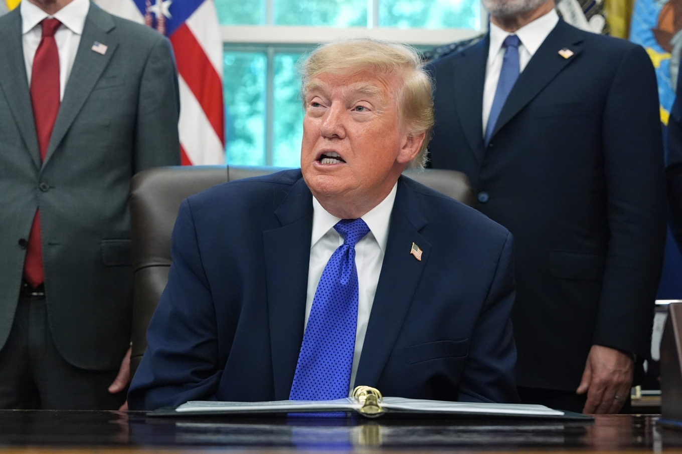 USA:s president Donald Trump i Vita huset i Washington DC på måndagen. Foto: Alex Brandon/AP/TT