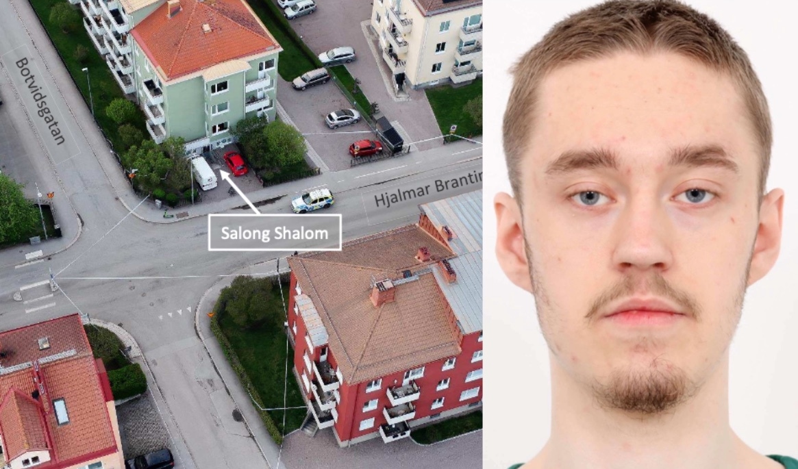 Brottsplatsen i Uppsala och den 22-årige skytten Fredric Gülich Brendling, som nu fått sin livstidsdom fastställd av Svea hovrätt. Foto: Polisen