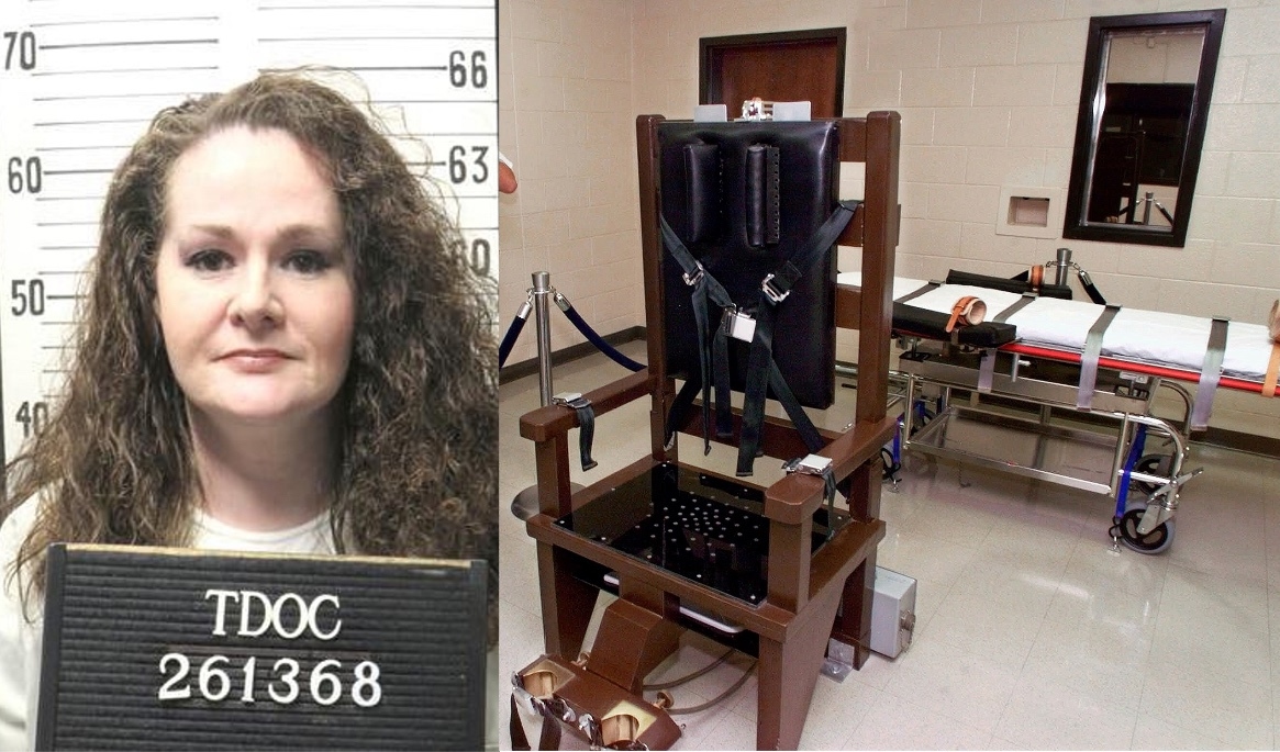 T.v.: Christa Pike, dömdes till döden 1996 för mordet på Colleen Slemmer. T.h.: Dödskammaren på säkerhetsfängelset Riverbend Maximun Security Institution i Nashville, där dödlig injektion verkställs. Foto: Tennessee Department of Correction via AP / Mark Humphrey/AP/TT