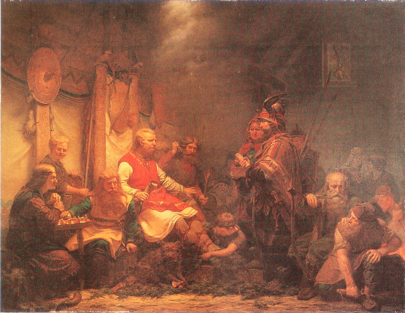Ragnar Lodbroks söner tar emot kung Ællas sändebud. Målning från 1857 av August Malmström, i Norrköpings konstmuseums samling. Foto: Norrköpings konstmuseum/Wikimedia Commons Foto: lorem
