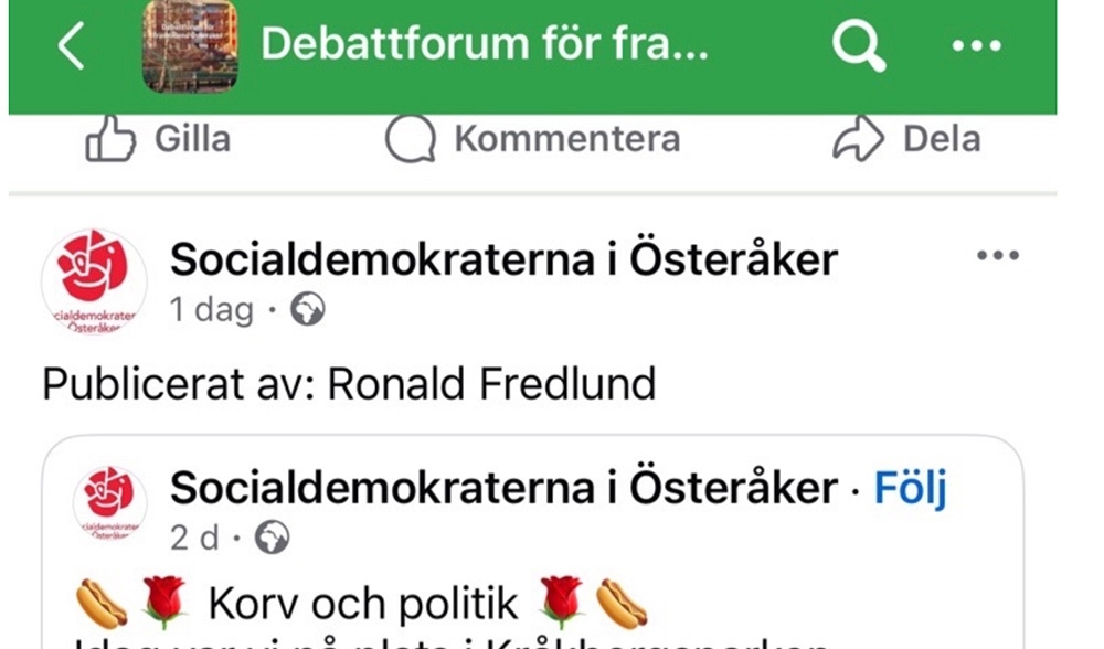 Det råder fullt trollbråk i Österåkers kommun. Socialdemokraternas anklagas för att publicera inlägg under ett påhittat namn. Foto: Skärmavbild Facebook