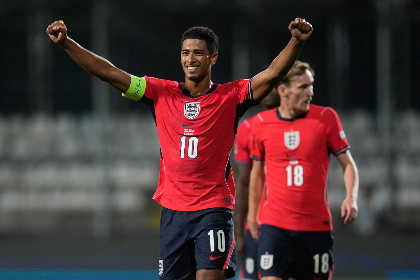 Jude Bellingham gjorde ett mål och tre assist när England besegrade Kroatien med 7–0 i Nations League. Foto: Darko Bandic/AP/TT