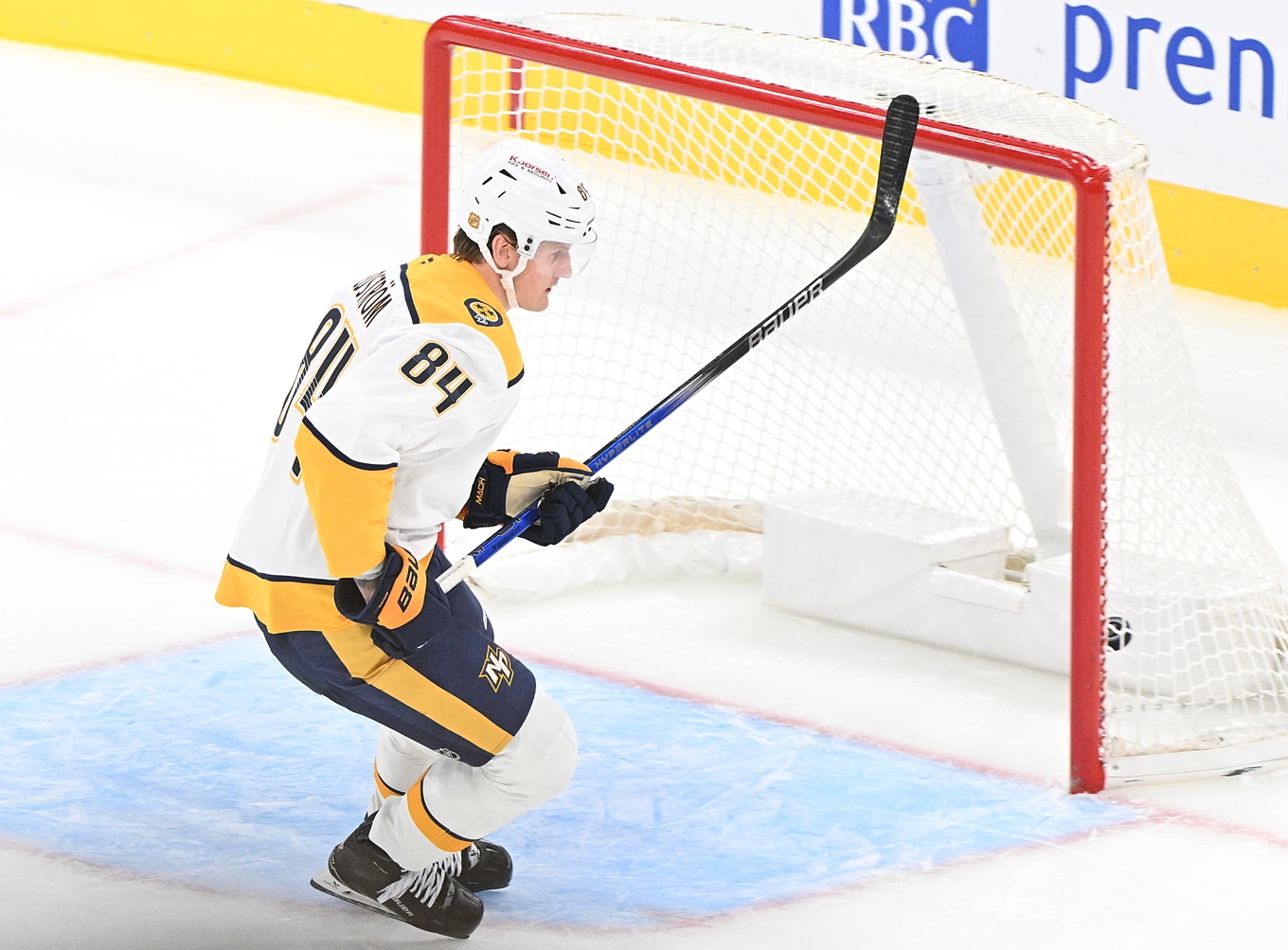 Nashvilles Adam Edström gjorde båda sina mål i tom kasse. Foto: Graham Hughes/AP/TT