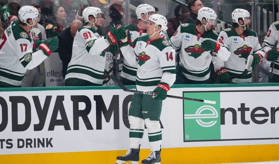 Joel Eriksson Ek fastställde slutresultatet för Minnesota. Arkivbild. Foto: Julio Cortez/AP/TT
