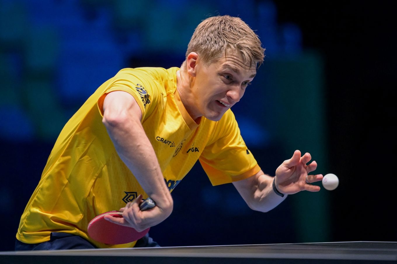 Anton Källberg i EM-semifinalen mot tysken Dang Qiu. Foto: Jure Makovec/AFP/TT