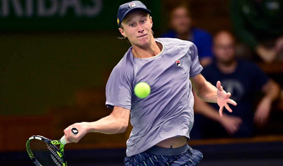 Leo Borg, Sverige, i Stockholm Open förra året. Arkivbild. Foto: Jonas Ekströmer/TT
