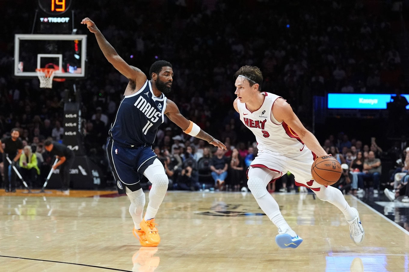 Miamis Pelle Larsson (9) i nattens förlustmatch mot Dallas. Foto: Rebecca Blackwell/AP/TT